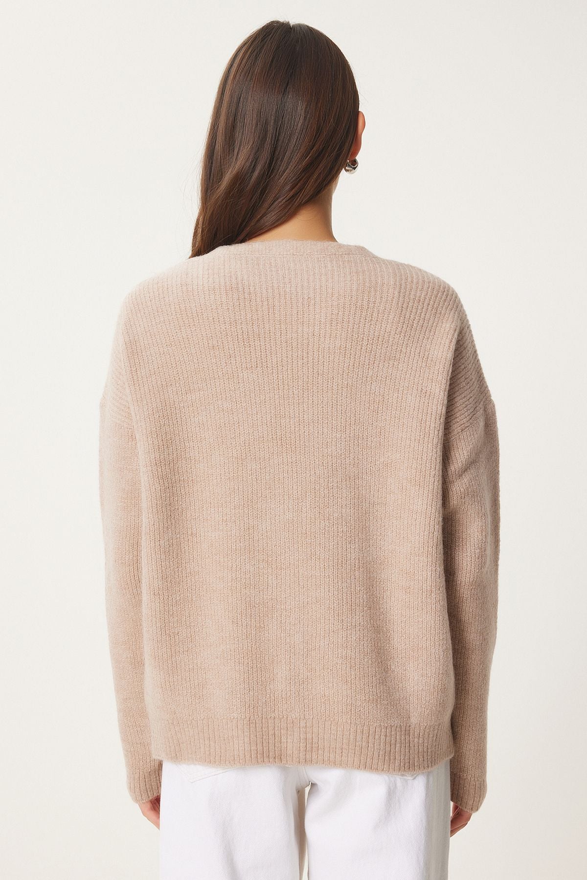 Woman beige stylish button knitwear cardigan mx00114