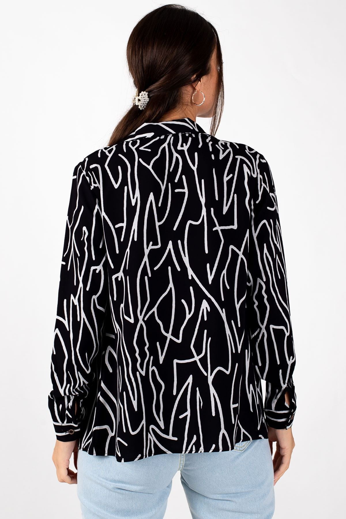 Women's Gray Line Pattern Long Sleeve Shirt ARM-20Y001002