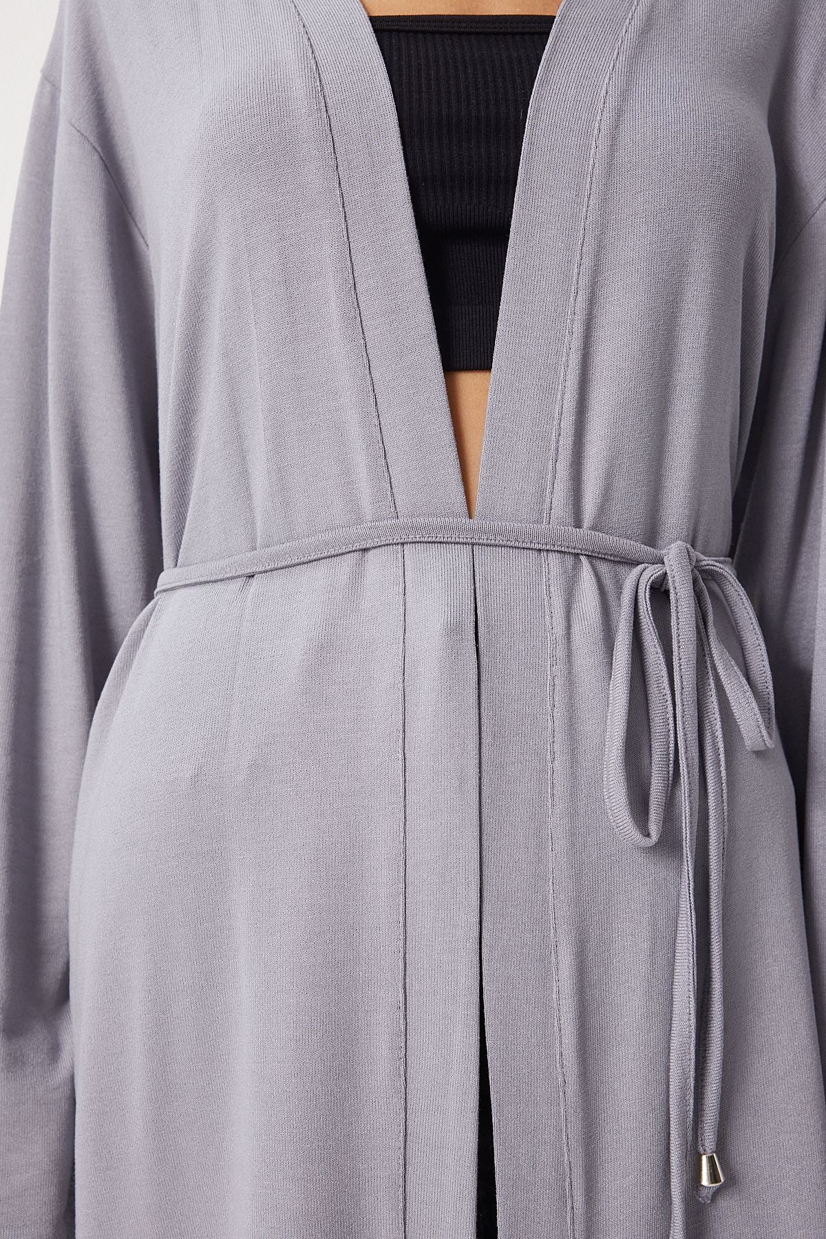 Women's Gray Seasonal Knitting Knitwear Cardigan EN00620