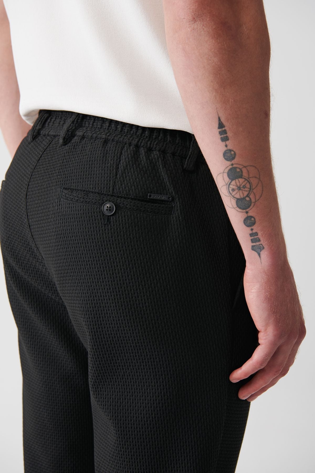 Men's black side pocket with waist tire woolen flexible suit pants a32y3201