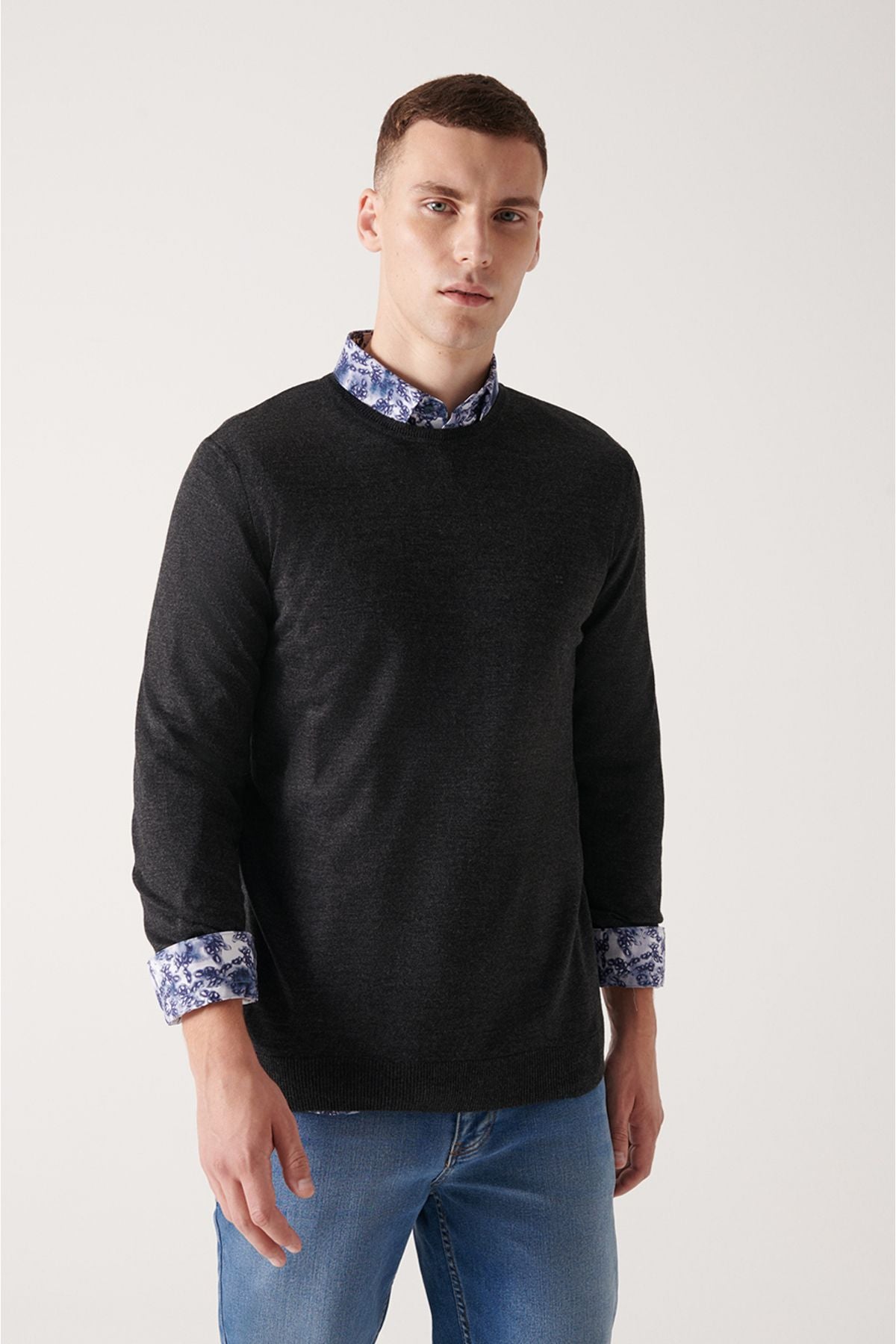 Men's anthracit bike collar woolen Basic knitwear sweater A22y5110