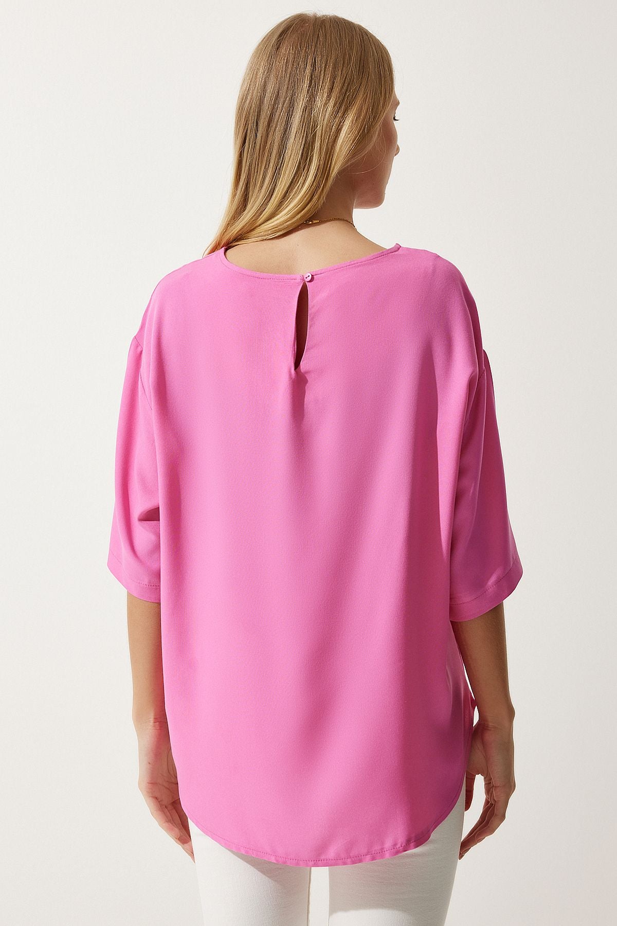 Female pink bike collar draped viscose blouse RC00152