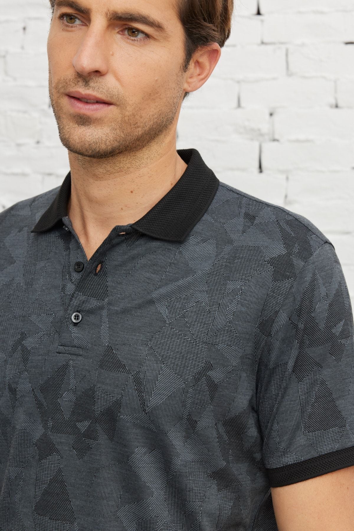 Slim fit narrow cut Polo Yaka Jacquard T -shirt