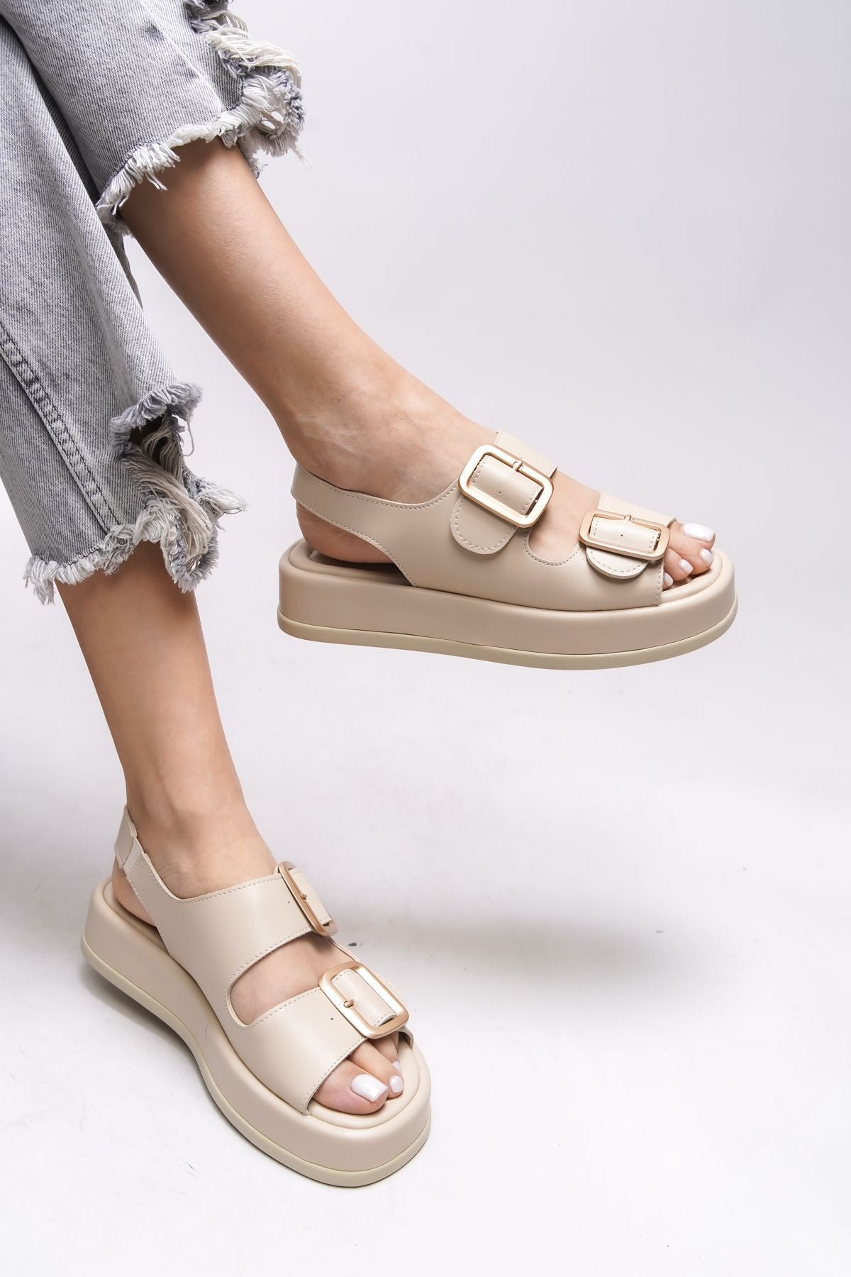 Ghinrada Female Double Tokalı Sandals 0012793 beige Skin