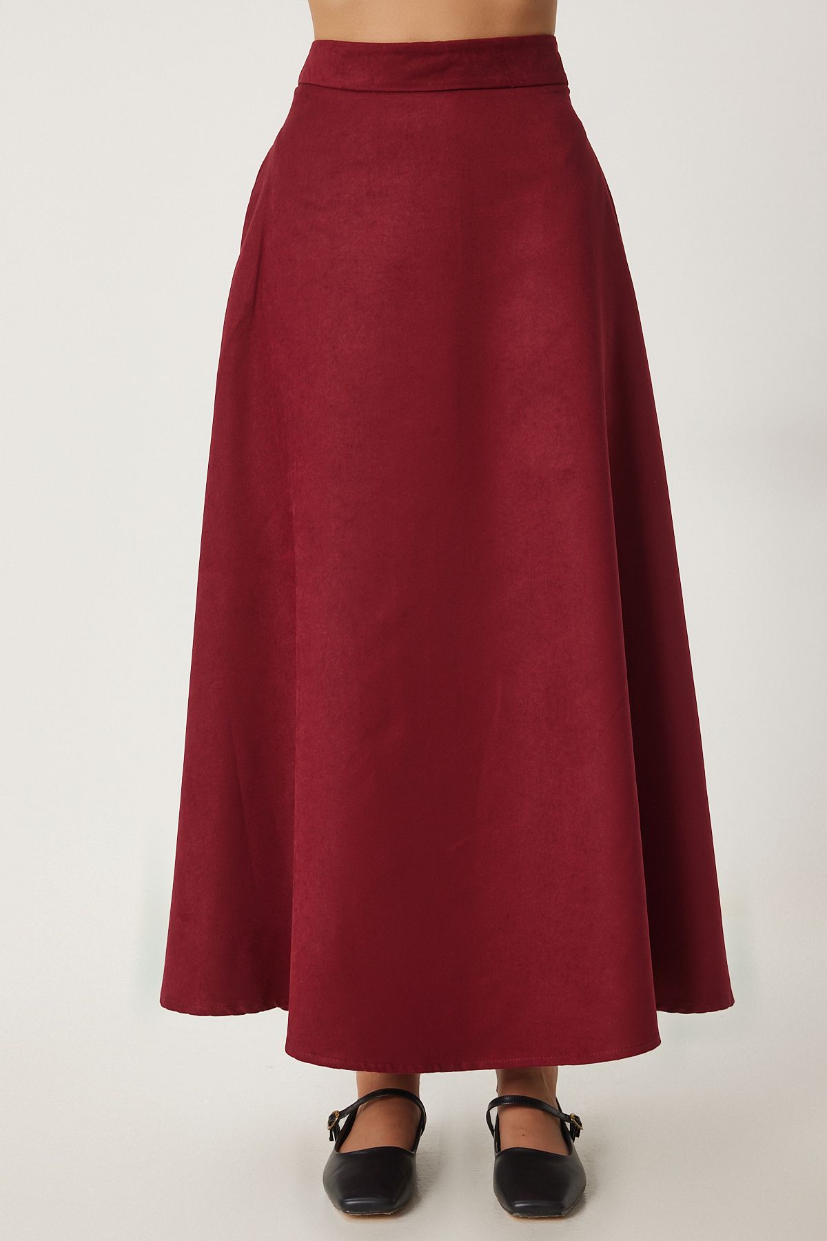 Female Bordeaux Pocket Jacquard Süet Kloş Skirt RG00045