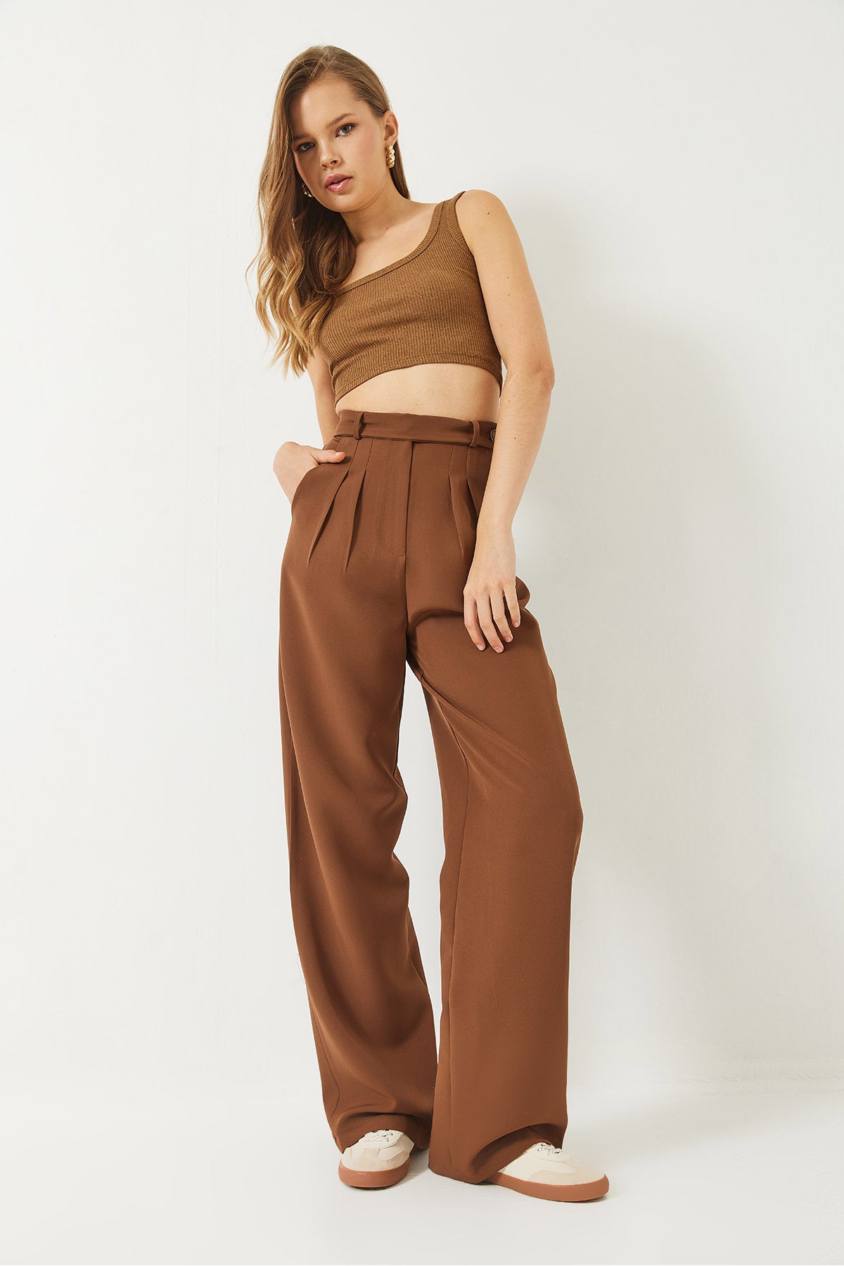 Women's Belt Detailed Pocket Palazzo Trousers 60283064