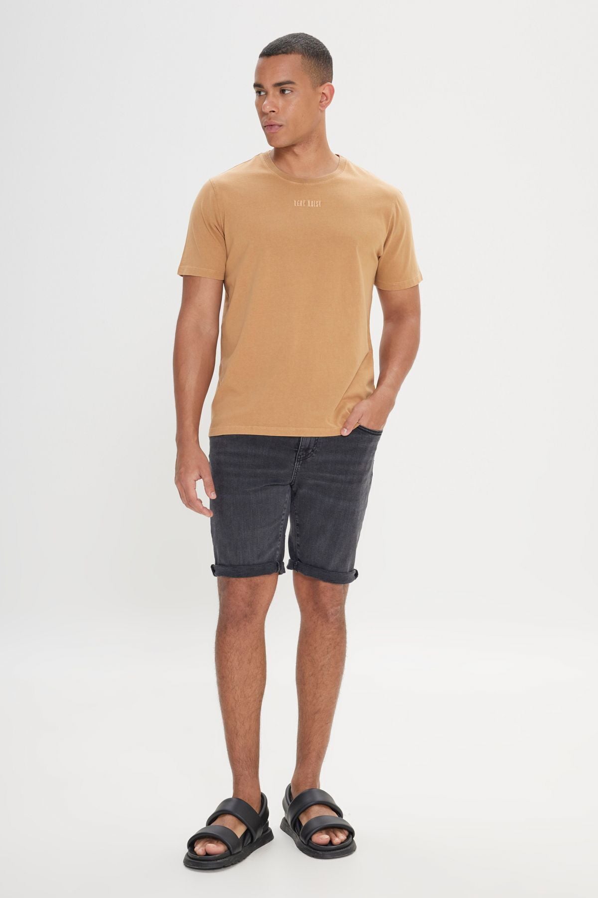 Men's Light Brown 100 %Cotton Standard Fit Normal Normal Cut Bike T -shirt