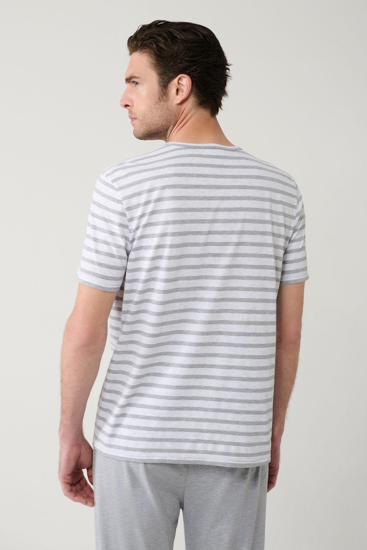 Men's gray bike collar cotton special box pajama set E003308