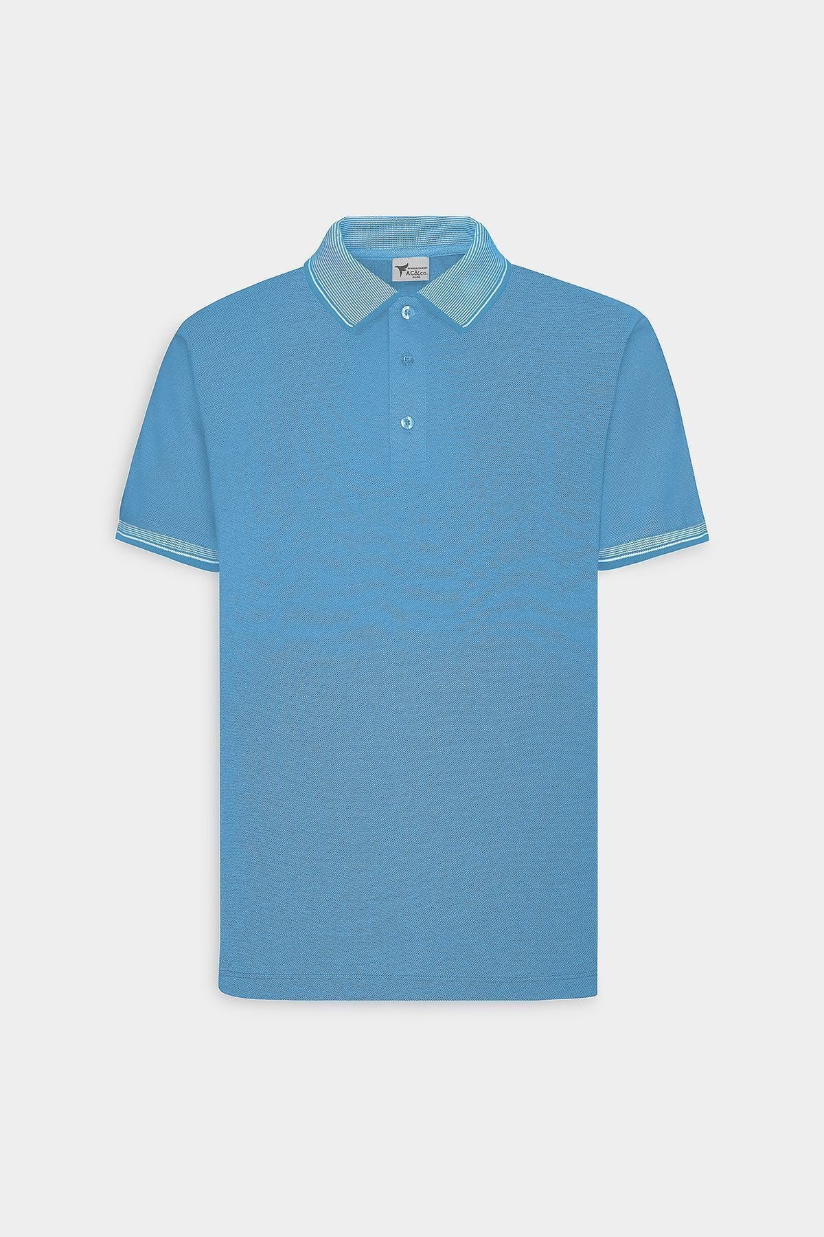 Men-Plugging Cotton Fabric Slim Fit Narrow Cut Saks-White Curled Polo Yaka T-shirt