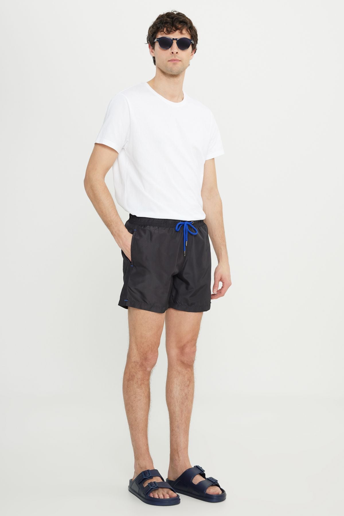 Men's Black Standard Fit Normal Cutting Fast Edge Side Patterned Sea Short Ma from Swimce