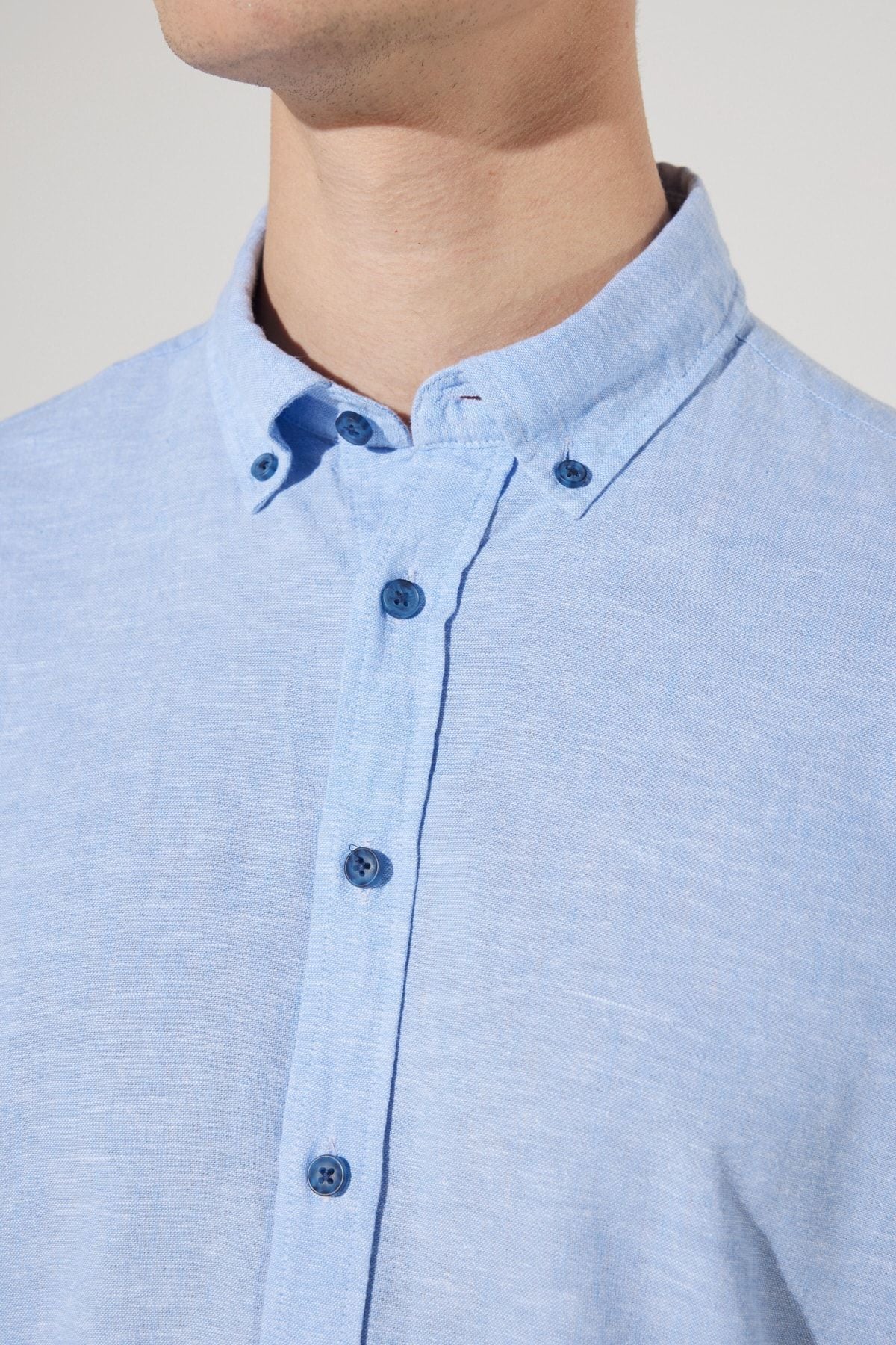 Men's Blue Linen Comfort Fit Casual Cutting buttoned collar shirt