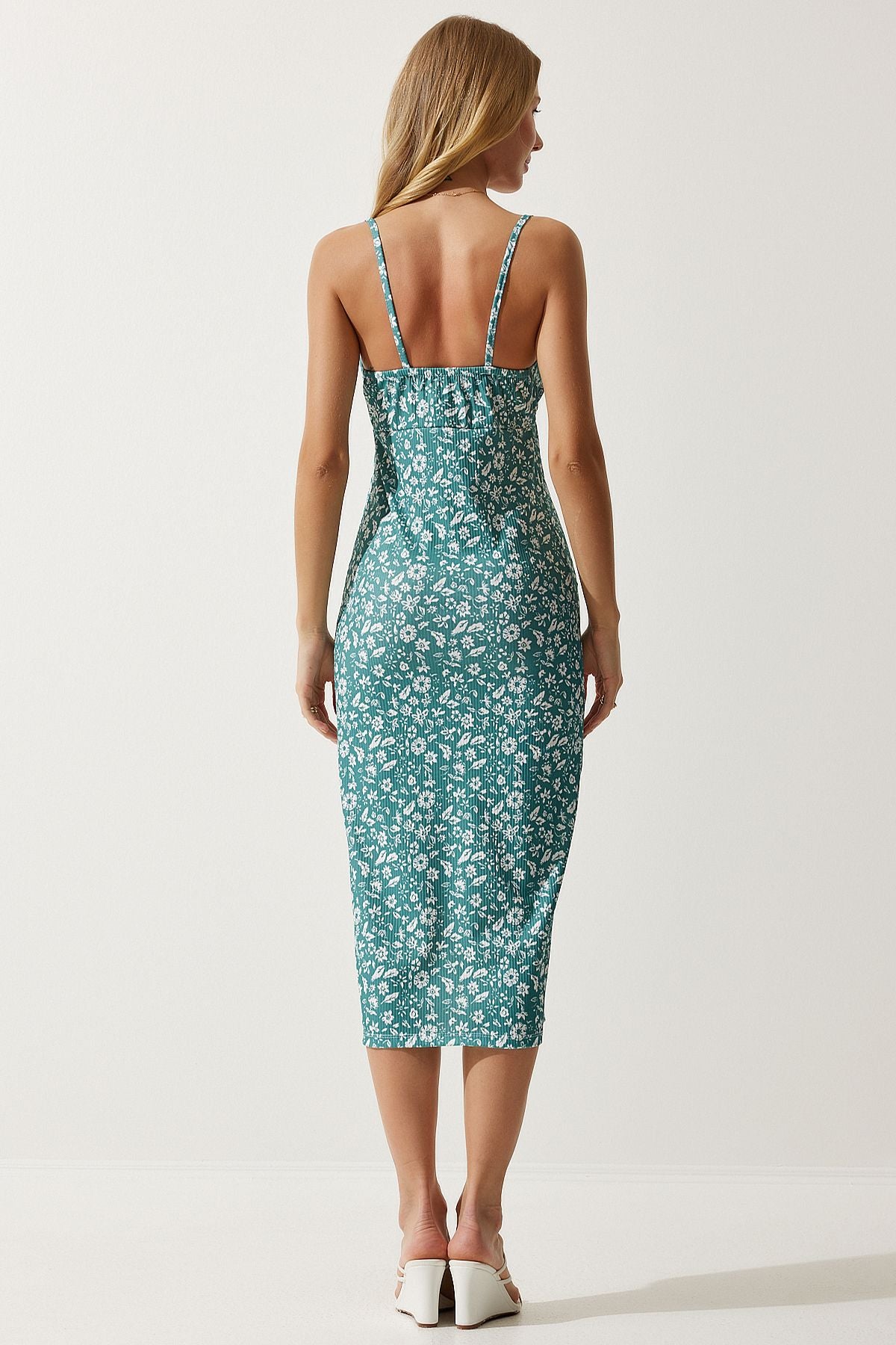 WOMEN'S WATER GREEN FLOWER SWEED SUMMER Knitting Dress CI00029