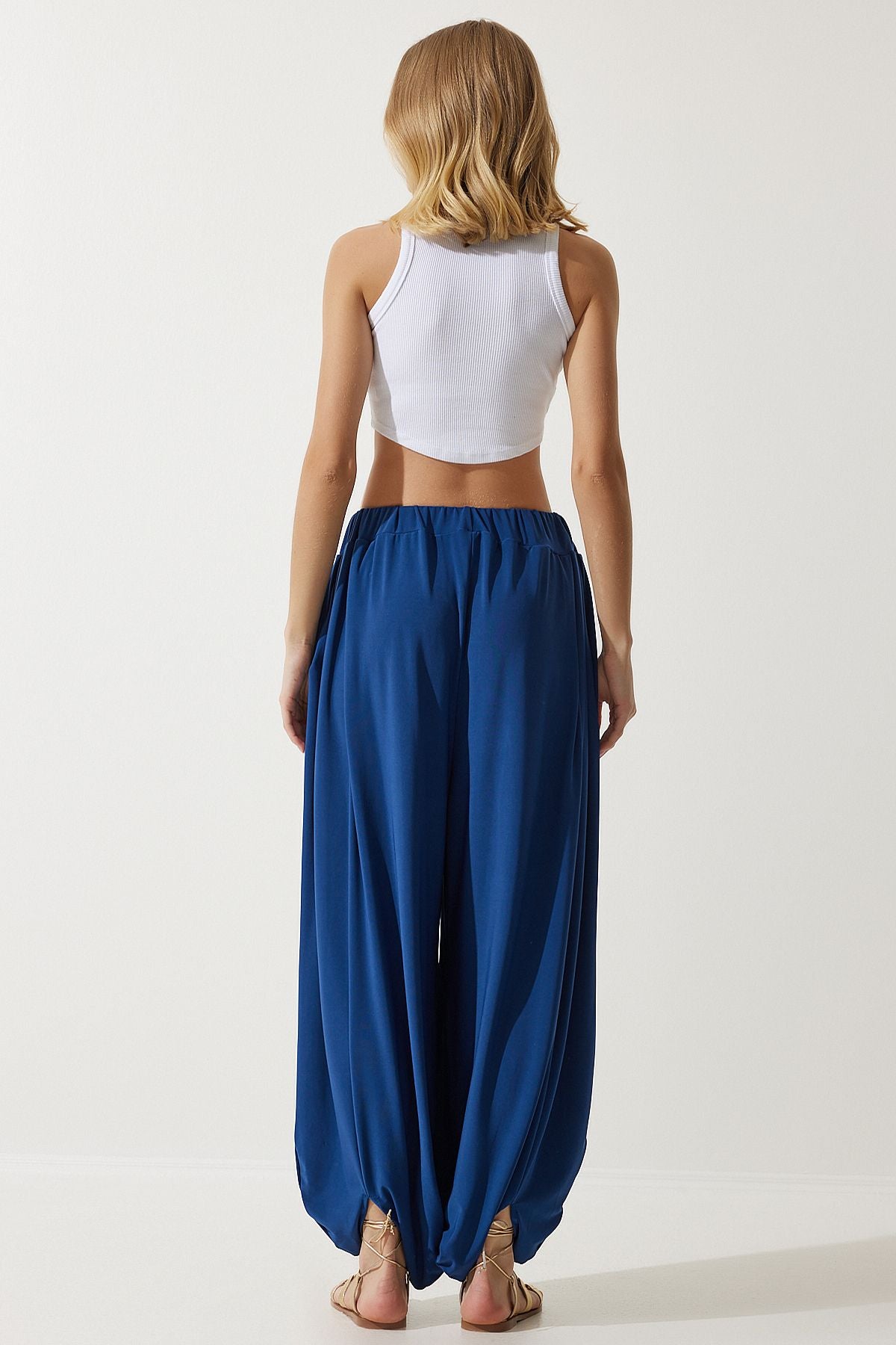 Female navy blue pleated comfortable modal shalwar pants DD01313