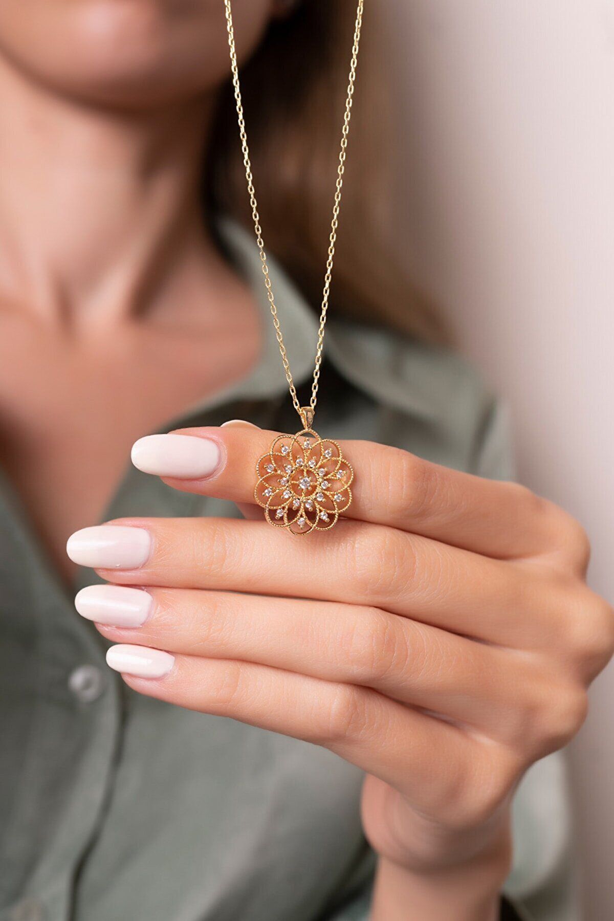 Life Flower White Stone 14 K Rose Gold Coating Women Necklace