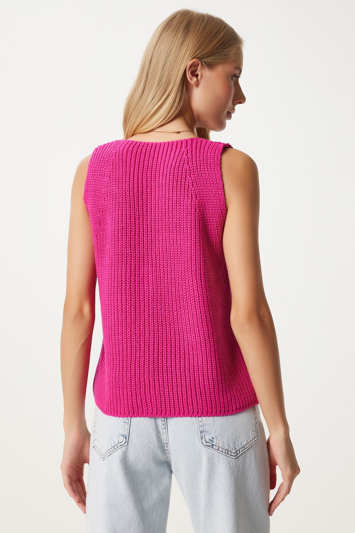 Woman Pink V Yaka Knitwear Vest YY00221