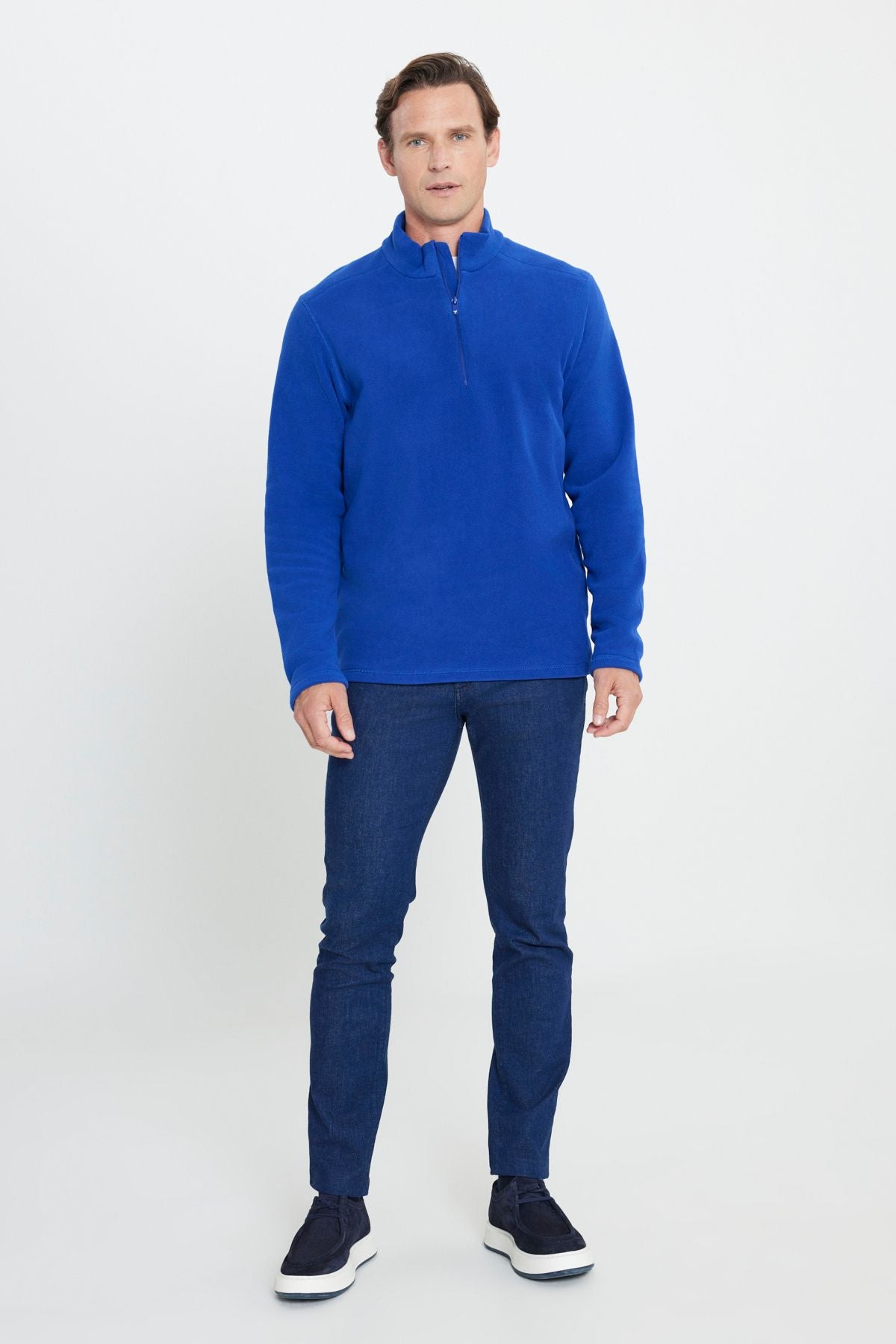 Men's Saks Blue Anti-Pilling Flufmail Heat Protecting Standard Fit Pergree Fleenery Polar Sweatshirt