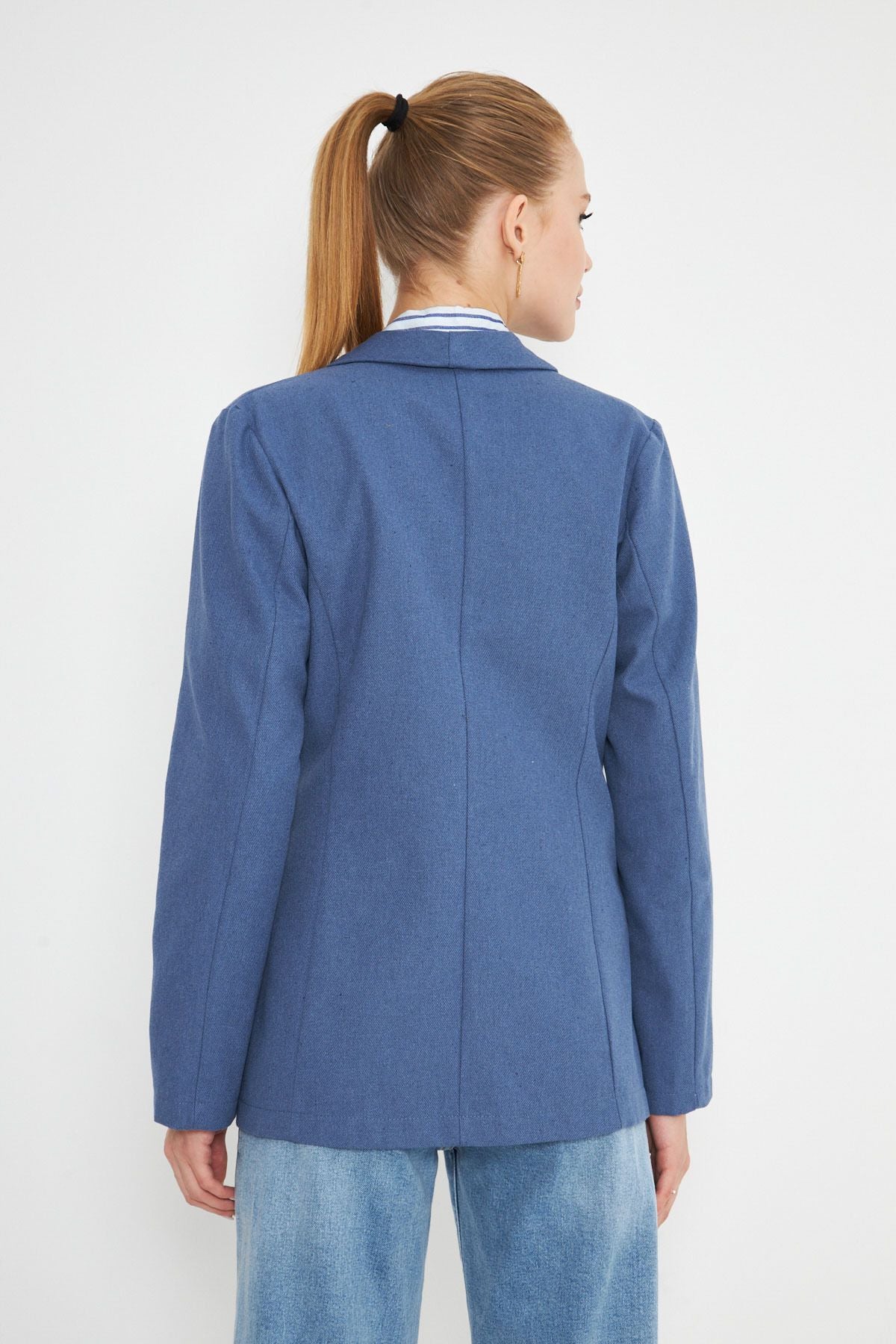 Woman Dark Blue Shawl Bel