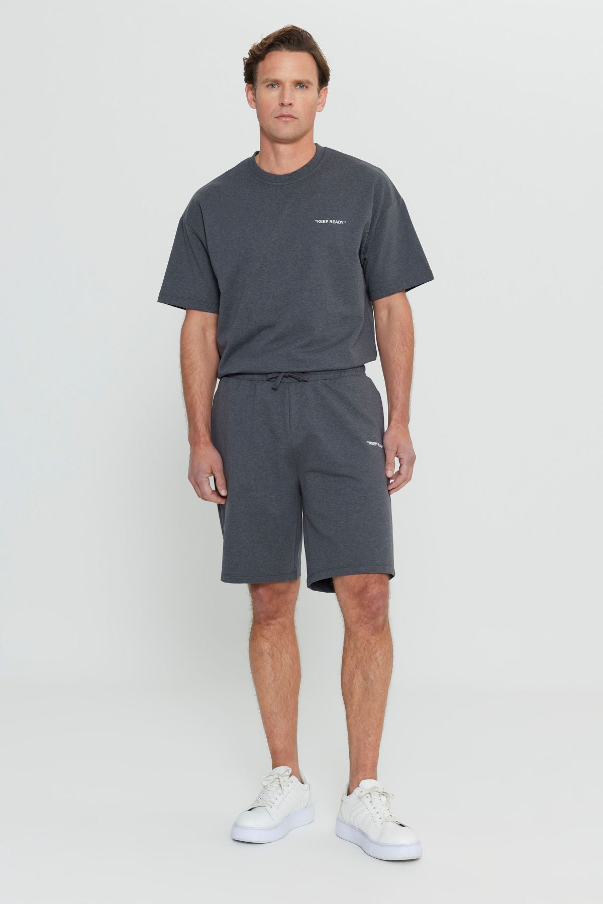 Men's anthracit cotton comfort fit comfortable cutting printed waist tied side pocket shorts tracksuit team