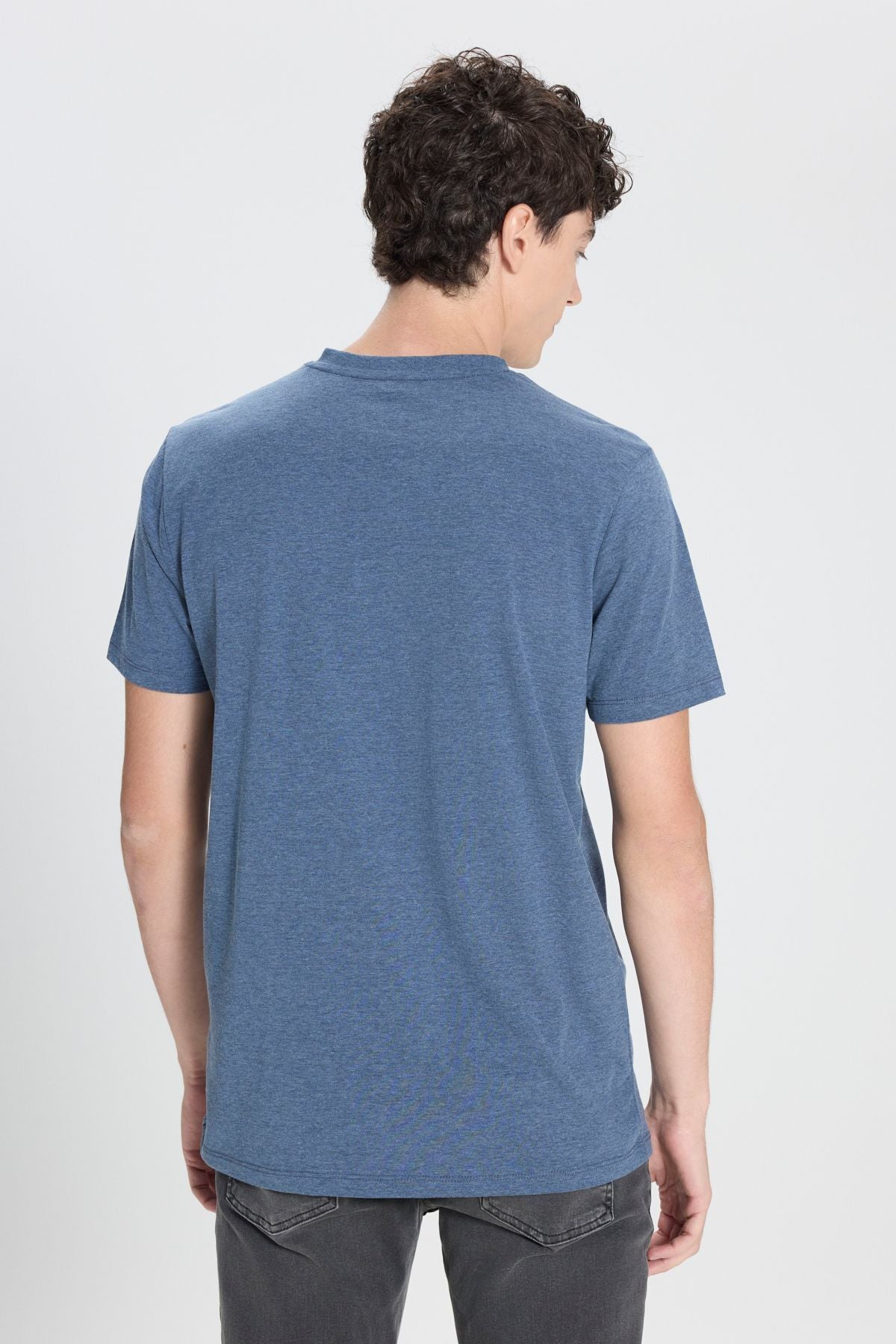 Men's cotton V -neck Indigo Melanj Slim fit narrow cut T -shirt