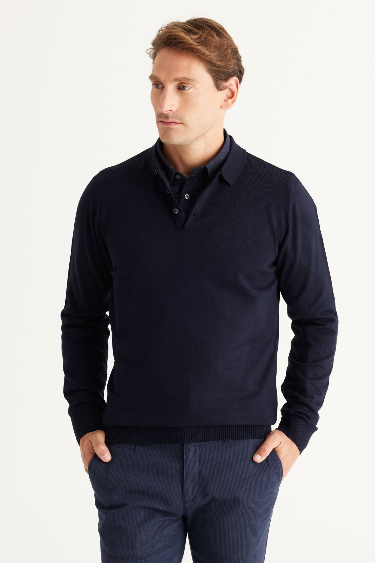 Men's Navy Blue Flash Standard Fit Normal Cut Polo Yaka Knitwear