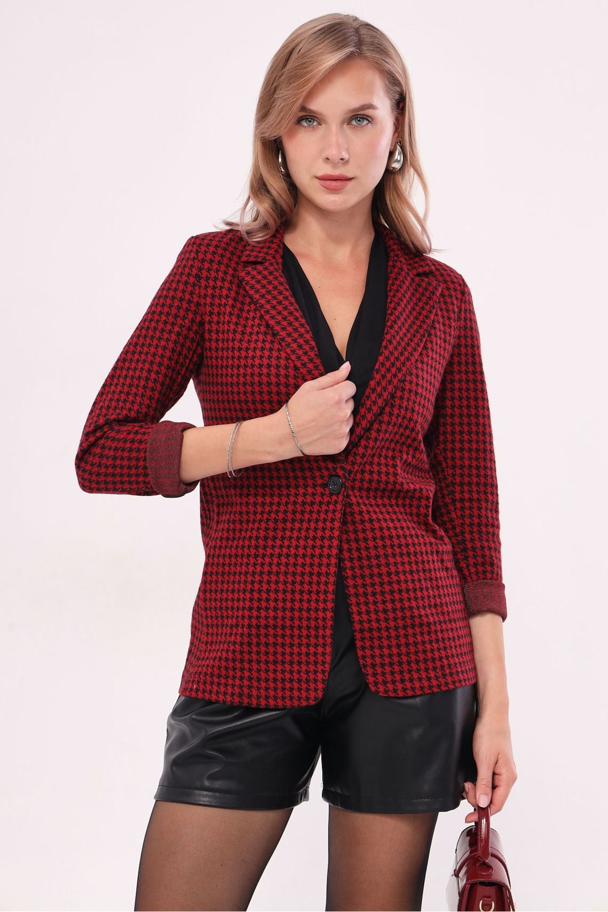 Female Bordeaux Kazswood Pattern Single button jacket ARM-20K001121