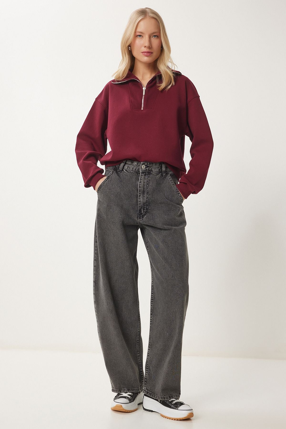 Women's anthracite washing Baggy Jean Ok00064