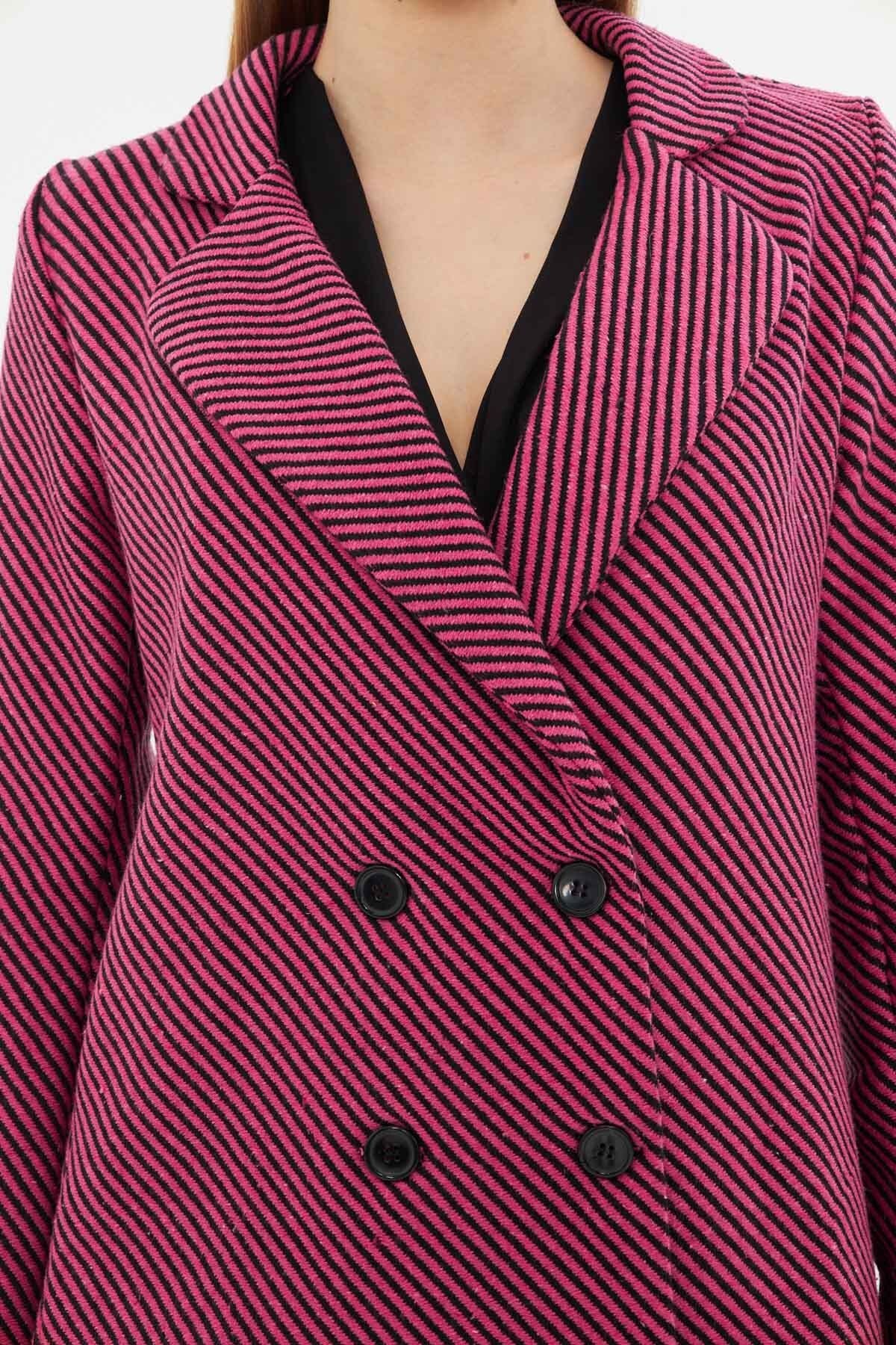 Women's Fuchsia Line Patterned Four buttoned stamp jacket ARM-24K001037