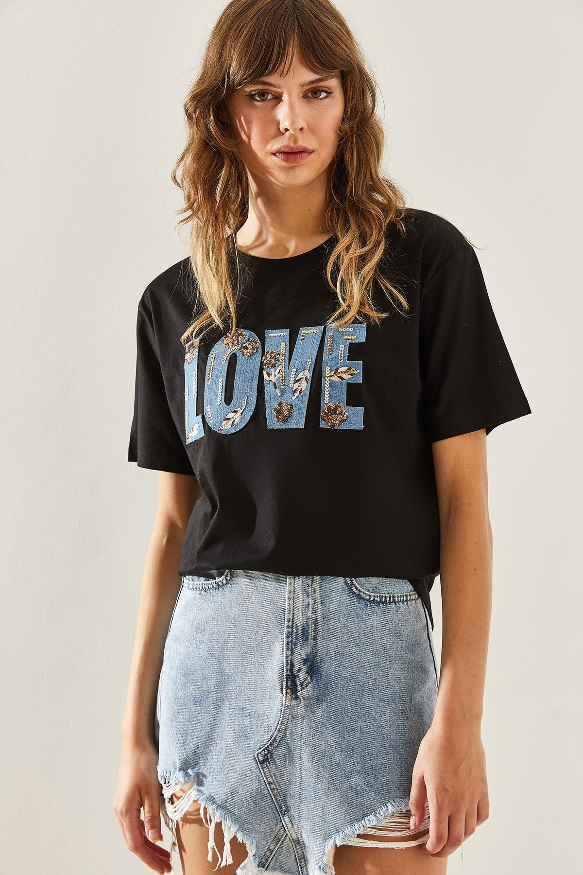 Woman Love Written Processing Detailed Combed T-shirt 60251290