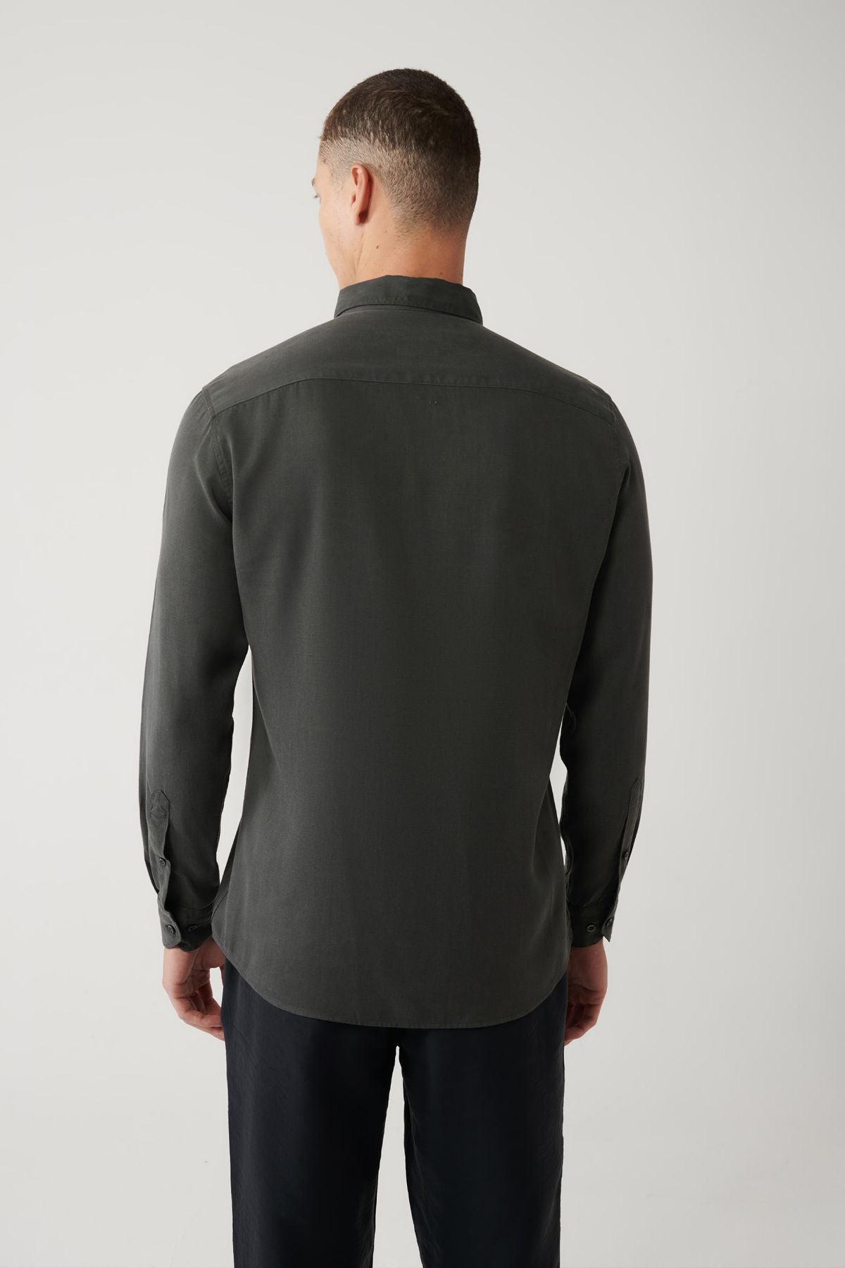 Anthracite button collar comfort fit Tensel shirt B002001