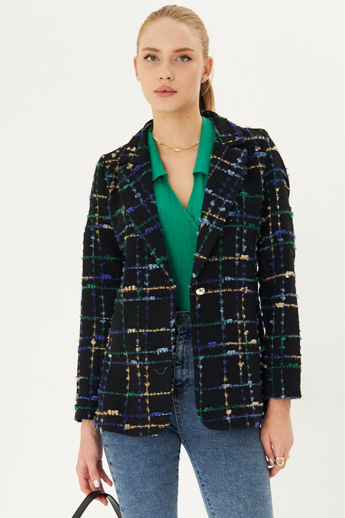 Female Saks Tüvit Fabric Single Button Jacket ARM-25K001042