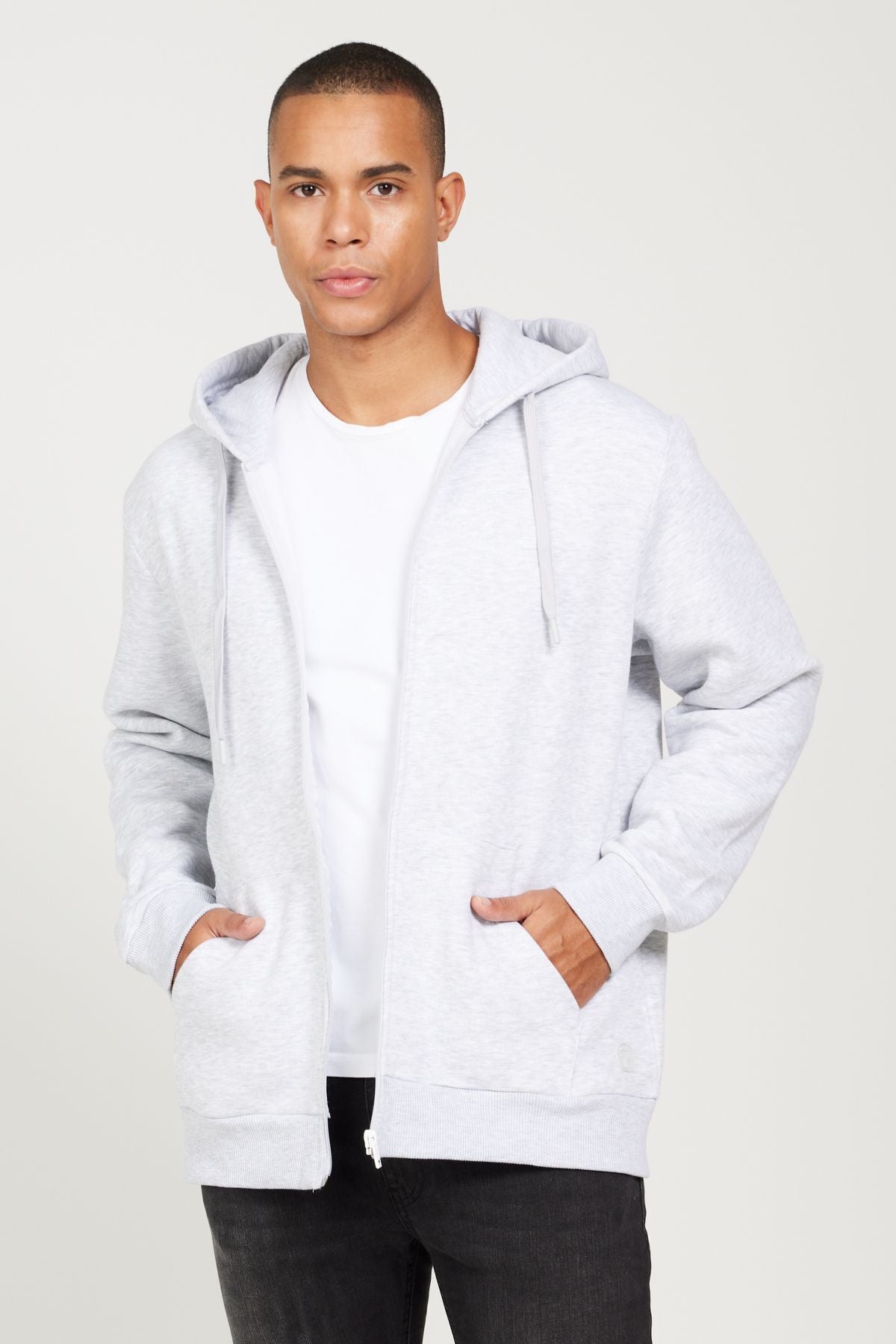 Men's Snow Melange Standard Fit Normal Normal Cut Hooded Zipper Sweatshirt Jacket