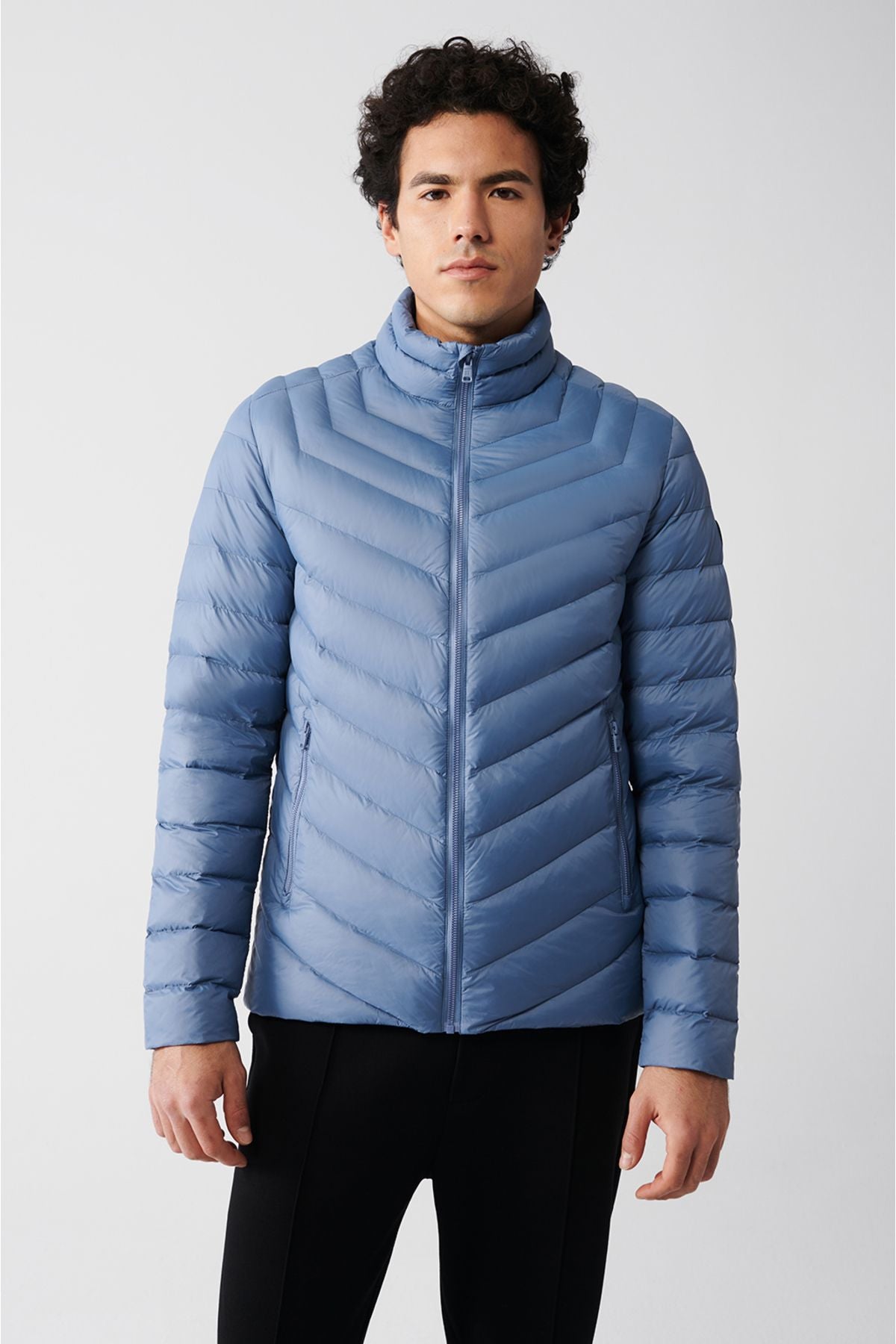 Men's Light Blue Down Unisex Jacket Goose Down Water Repellent Windproof Comfort Fit B006020