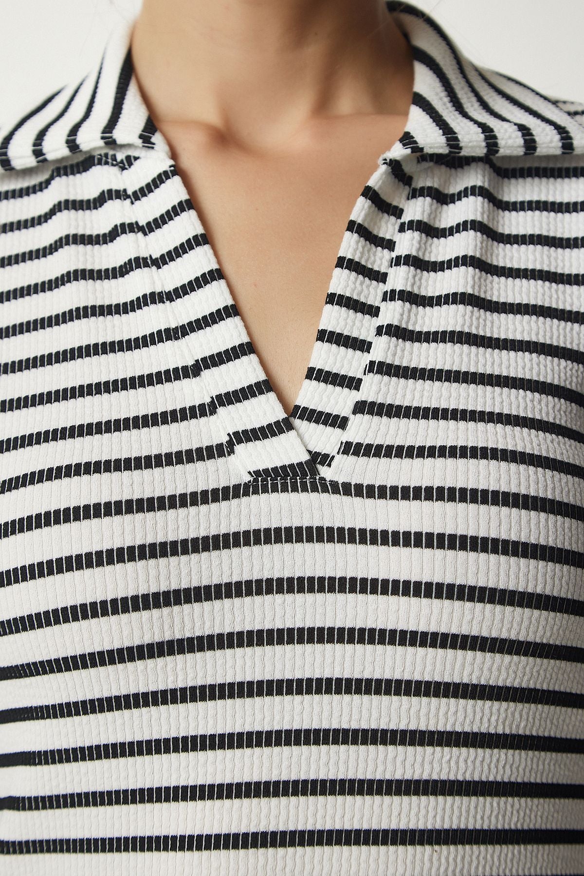 Woman White Polo Yaka striped Kashkorse Dress MC00238
