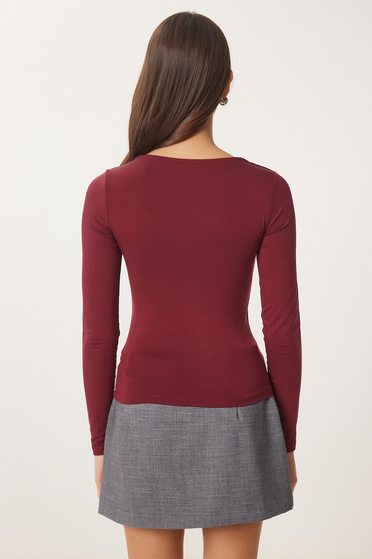 Female Bordeaux Square Neck Viscose Blouse RX00040