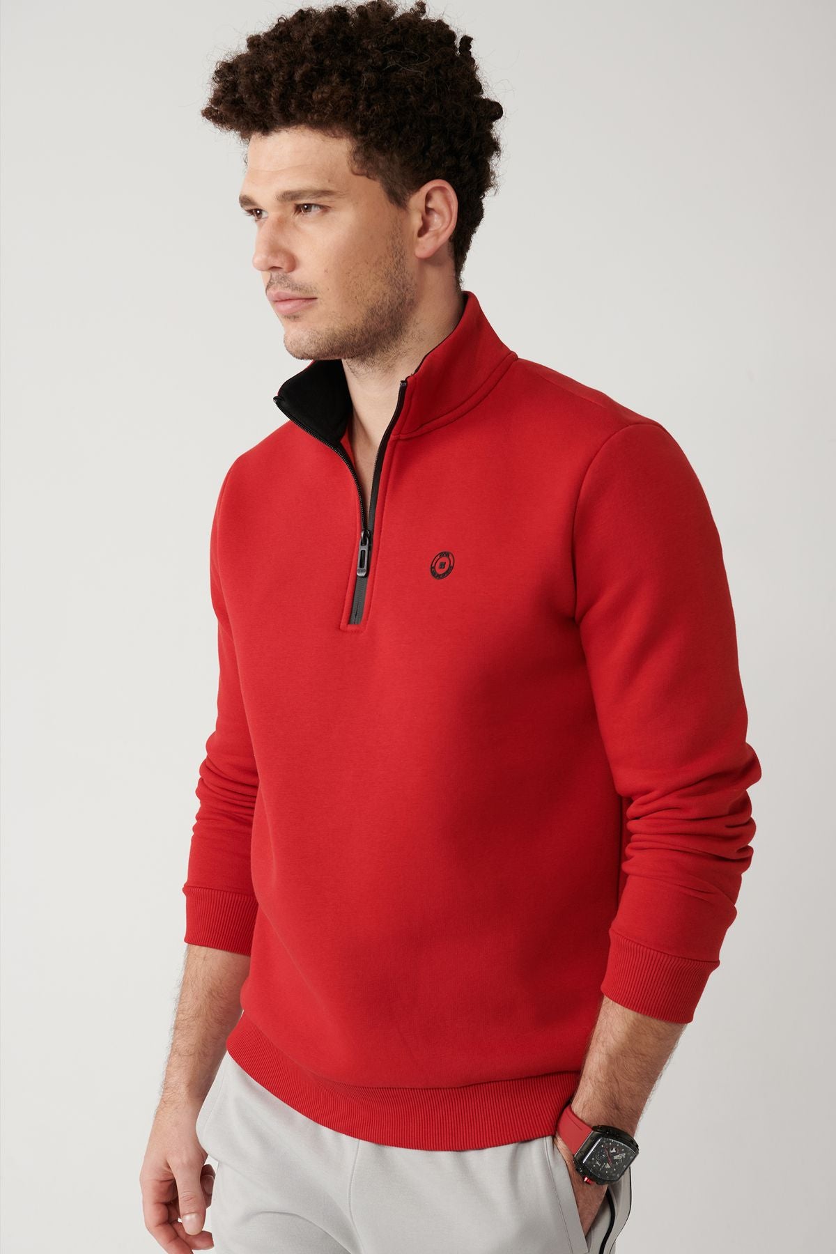 Men's red upright collar zipper 3 -IP -Sweatshirt E001020