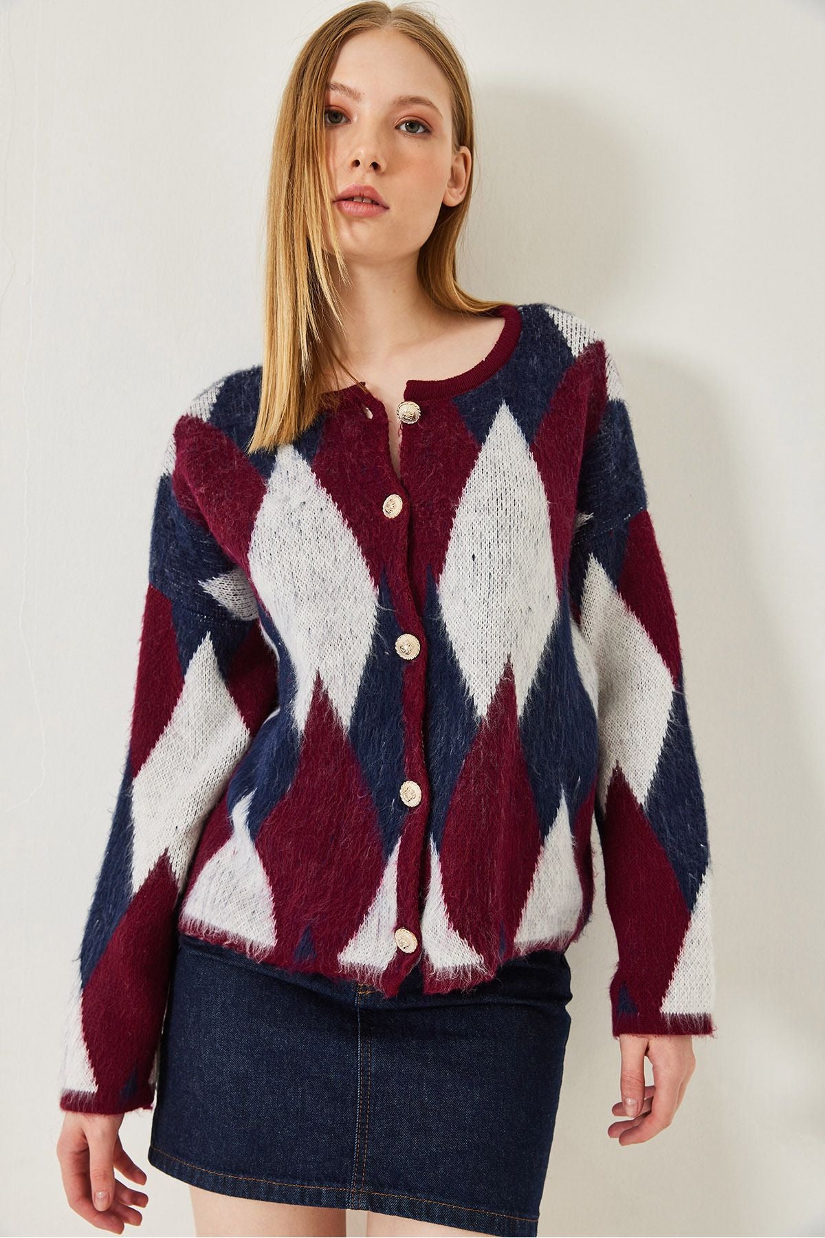Female Baklava Patterned Knitwear Cardigan 60261303