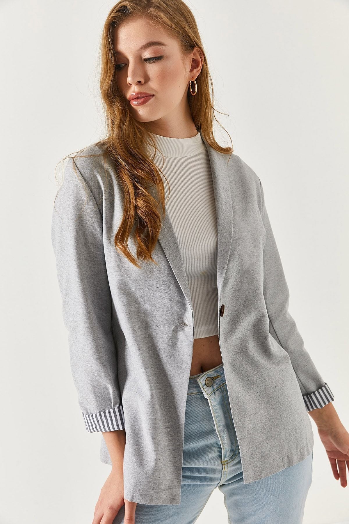 WOMEN GRAY GRY SOLD INCLUDED SINGLE buttoned jacket ARM-22K001122