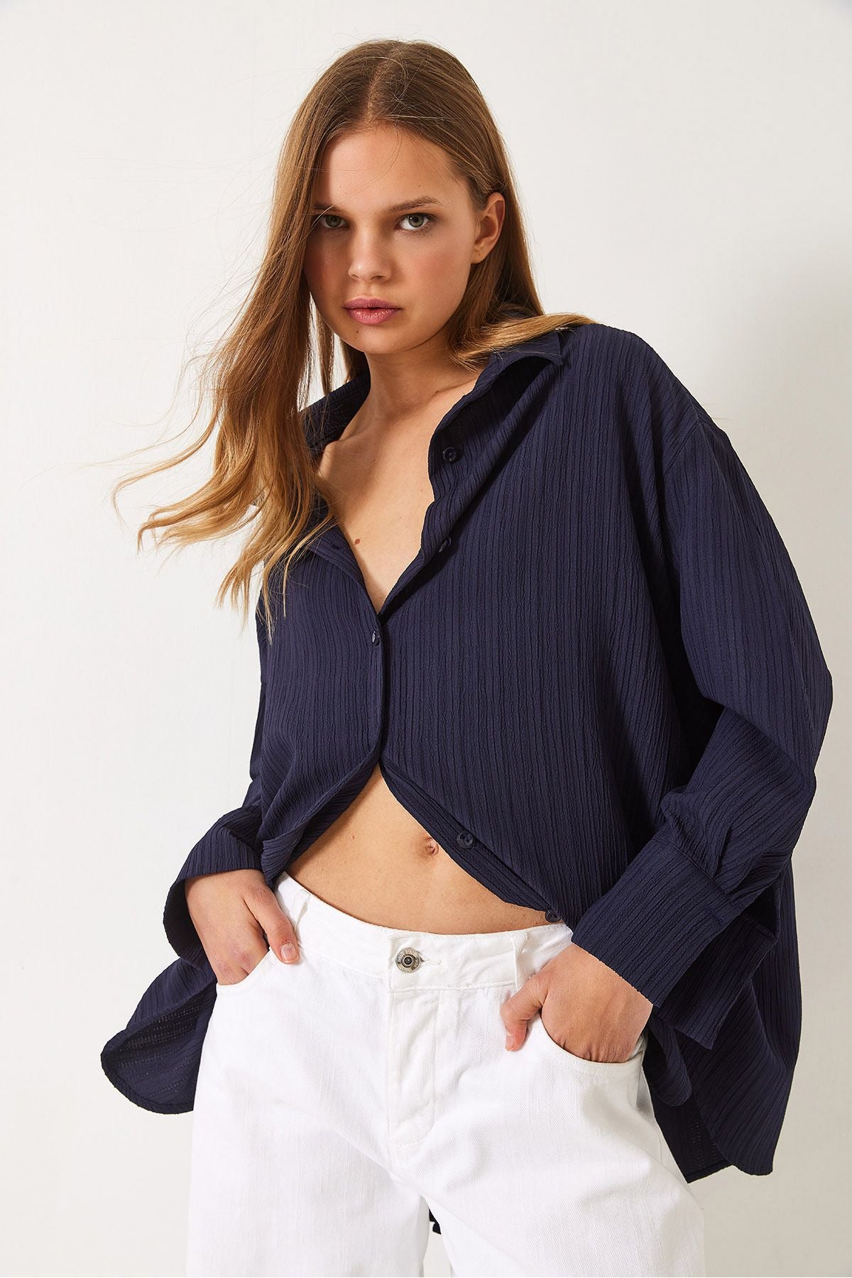 Woman Low Shoulder Oversize Basic Bürümcük Shirt 60392 60271069