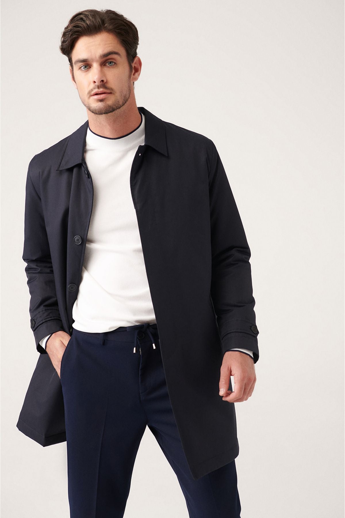 Men's Navy blue Classic collar Capitoneli Water Protector Trench coat A31y6000