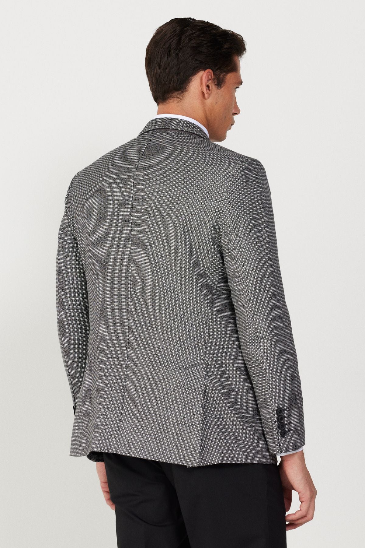 Men's black-and-white comfort fit comfortable cutting mono collar birdsbolic wool jacket