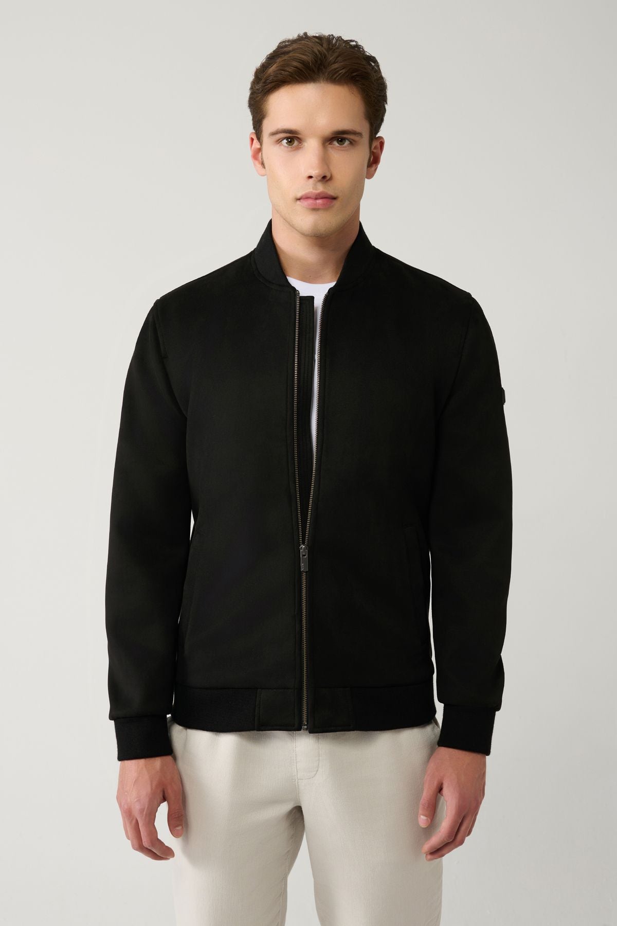 Men's black zipper suede -looking Bomber Ince Mont B006045