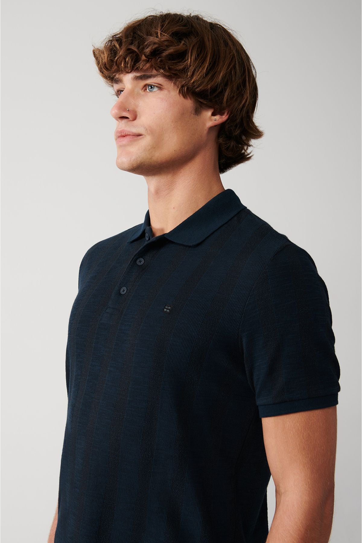 Men's navy blue cotton riban Polo Yaka T-shirt A31y1192