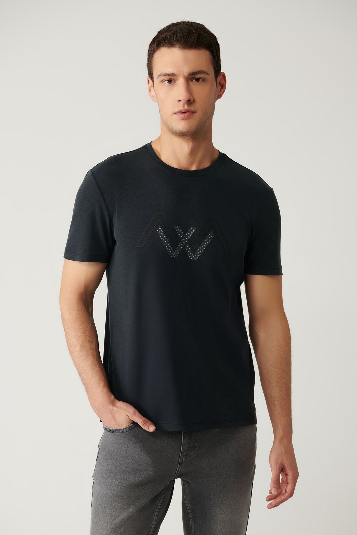 Men's anthracit bicycle collar printed soft touch t-shirt a41y1131