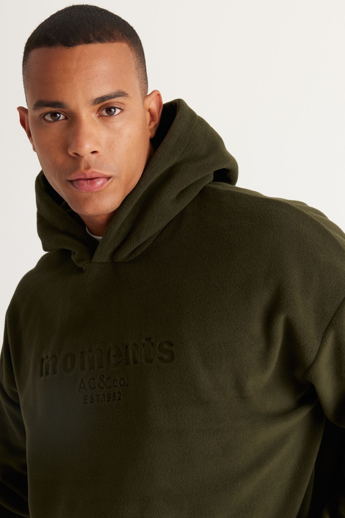 Men's Khaki Oversize plenty of cut hooded polar sweatshirt