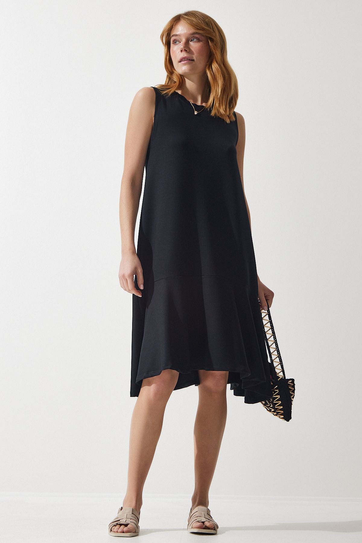 Female black bike collar knitted flyer bell dress BF00089