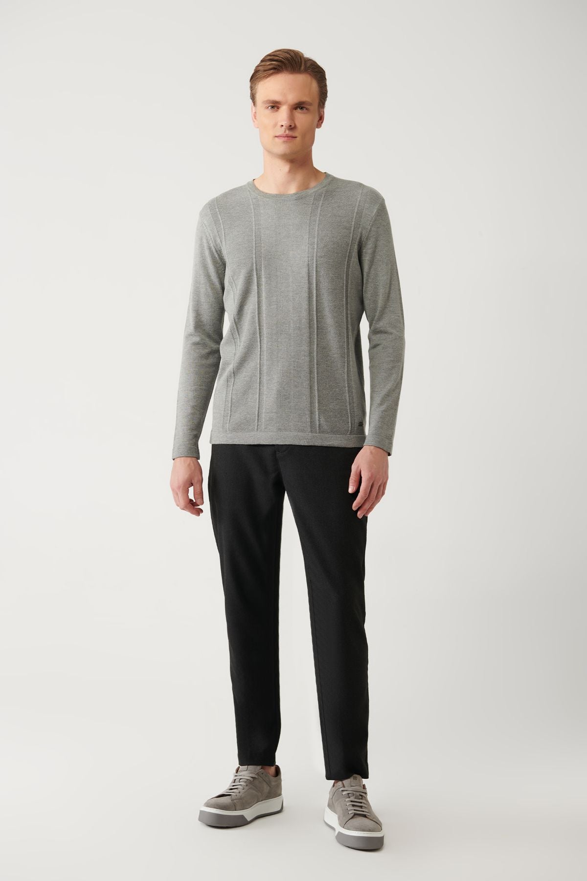 Men's gray bike collar cotton textured knitwear sweater A32y5133