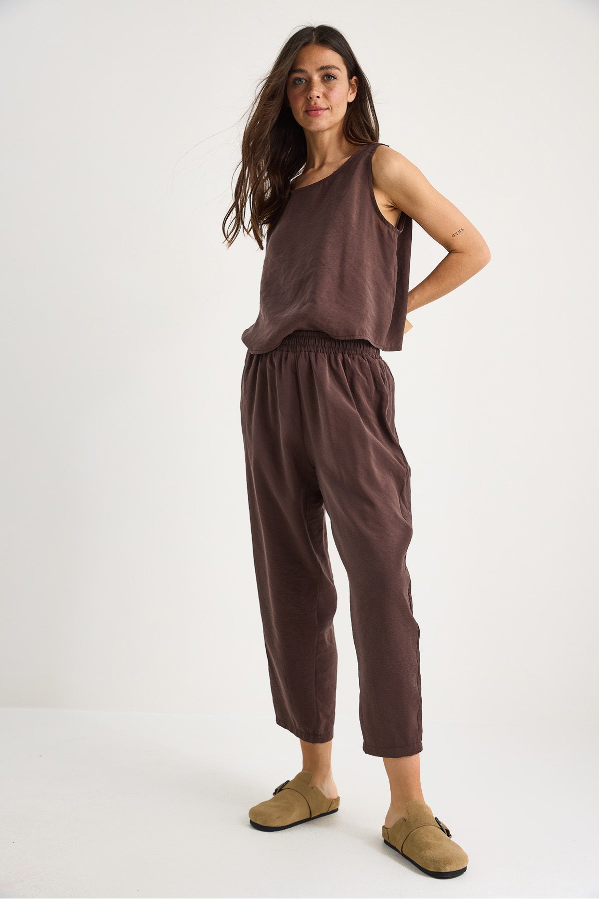 Women's Thick Strap Blouse with Elastic Waist Trousers Modal Suit 3089 60283231