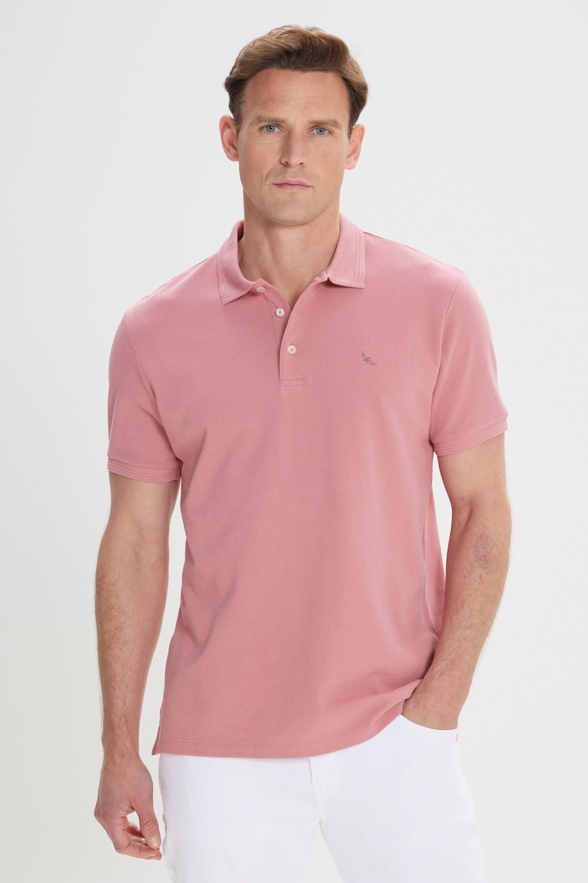 Men's rose dry slim fit narrow cut polo collar 100 %cotton short sleeve t -shirt