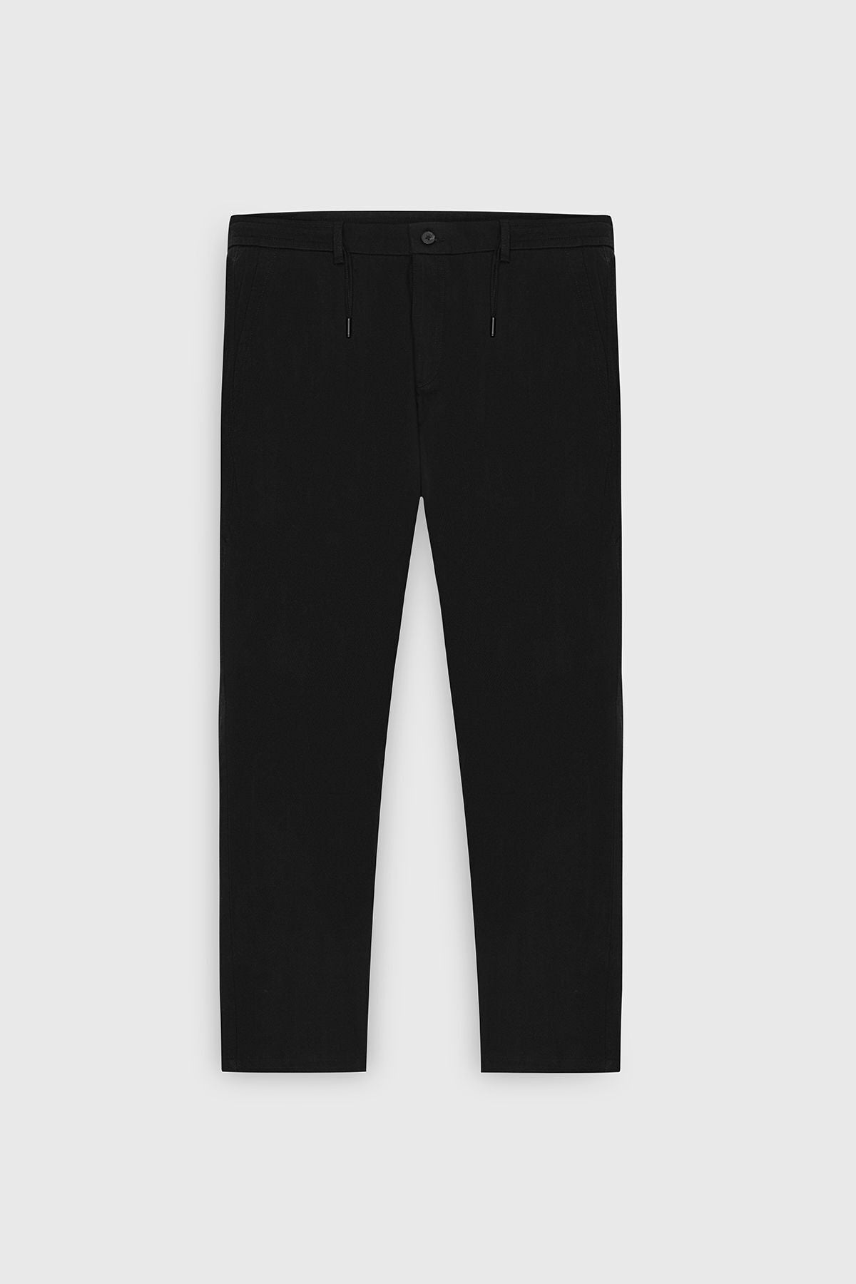 Men's black oversize with plenty of cut waist -tied cotton flexible Achaened side pocket pants