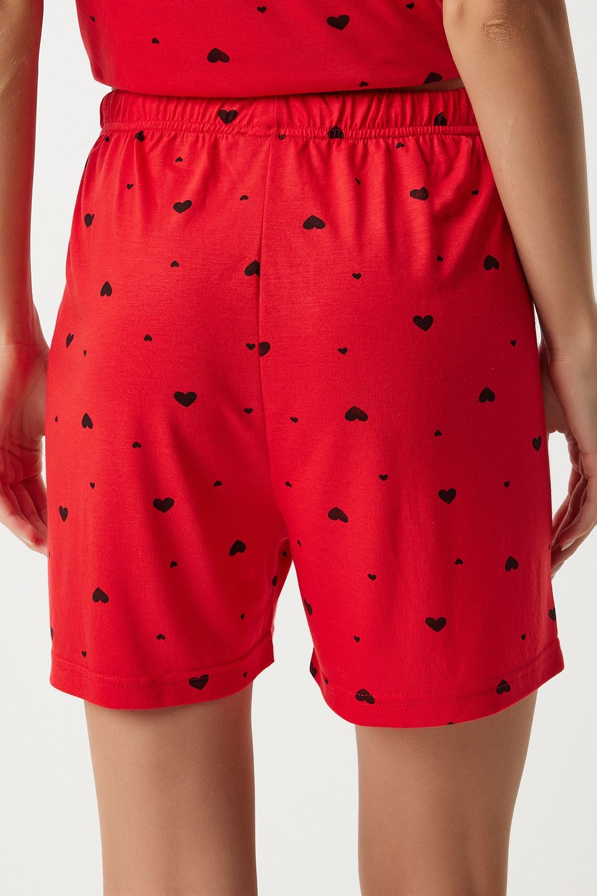 Female red -hearted viscose short shirt pajama set EC00035